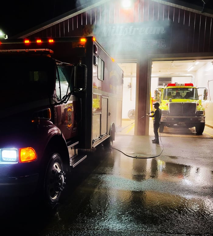 Late Night Fire Apparatus Cleaning with an Easy-Kleen Firehouse Unit